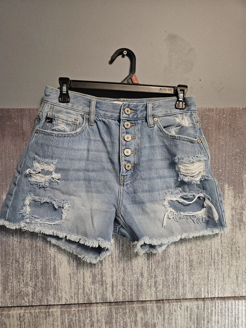 Distressed Light Blue Denim High-Rise Button-Front Women's Shorts
